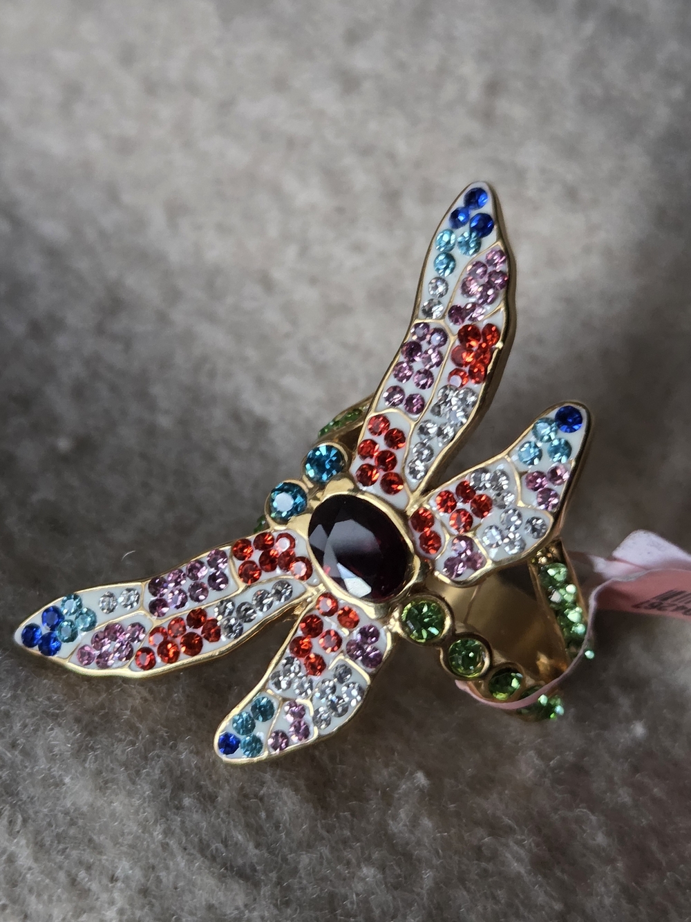 Unk Gold Dragonfly Ring with Multicolored Crystals